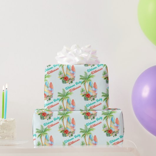 Surfen Sie ein tropisches Baby an Bord Babydusche  Geschenkpapier (Partygeschenke)
