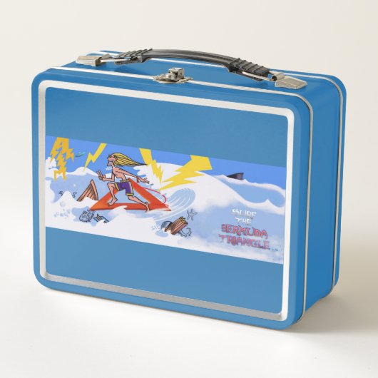 Surfen Sie in der blauen Lunchbox des Bermuda-Drei (Vorderseite)