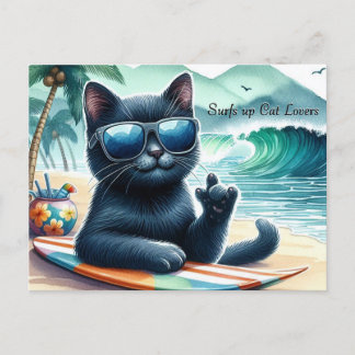 Surfen Sie Katzen Liebhaber Coole schwarze Katze Postkarte
