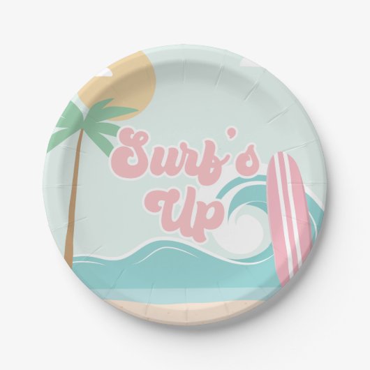 Surfen Sie nach oben Rosa Beach Geburtstagspapier- Pappteller (Vorderseite)