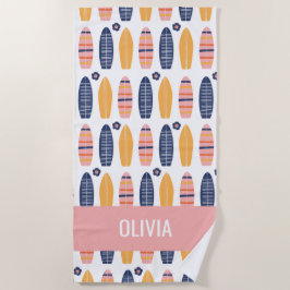 Surfen Sie rosa Surfbretter und Blume Strandtuch