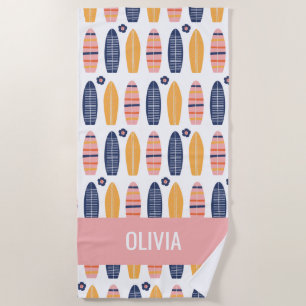 Surfen Sie rosa Surfbretter und Blume Strandtuch