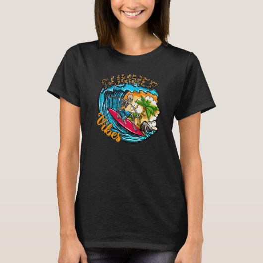 Surfen Skeleton Summer Vibes Beach Waves Sunset S T-Shirt (Vorderseite)