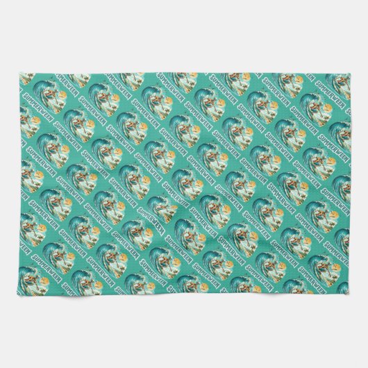 Surfen Skeleton Summerween Beach Vibes Geschirrtuch (Horizontal)