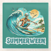 Surfen Skeleton Summerween Beach Vibes Glasuntersetzer (Vorderseite)