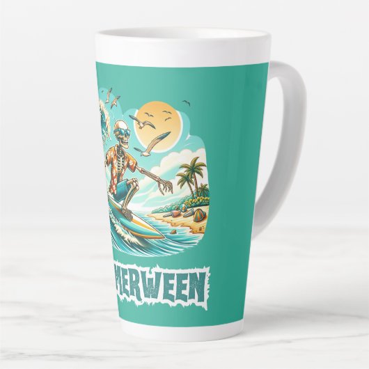 Surfen Skeleton Summerween Beach Vibes Milchtasse (Rechte Ecke)