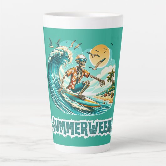 Surfen Skeleton Summerween Beach Vibes Milchtasse (Vorderseite)