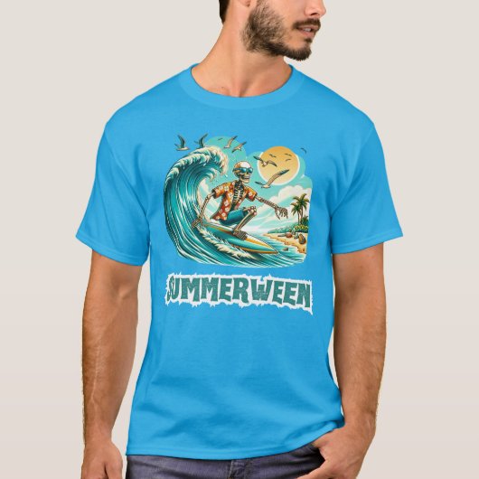 Surfen Skeleton Summerween Beach Vibes T-Shirt (Vorderseite)