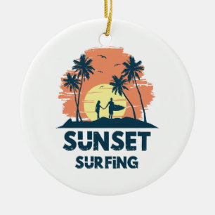 Surfen -Sonnenuntergang Surfen Keramik Ornament