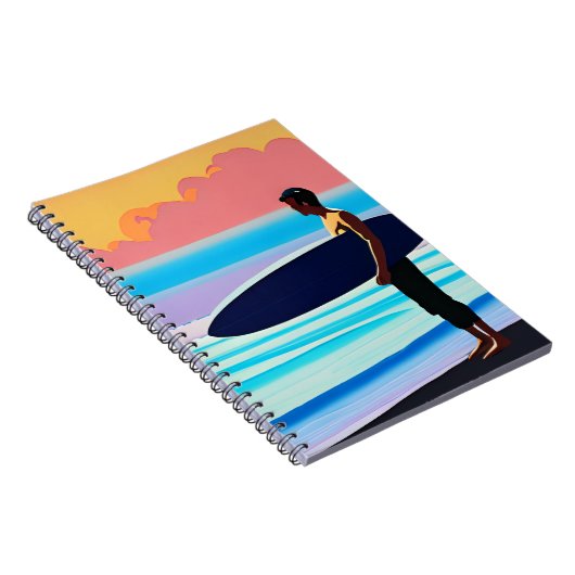 Surfen Stehend am Strand bei Sonnenuntergang Notizblock (Rechte Seite)