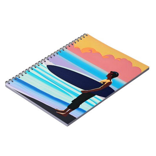 Surfen Stehend am Strand bei Sonnenuntergang Notizblock (Linke Seite)