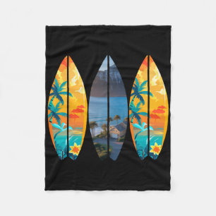 Surfen Strand Surfbrett Retro Tropisch Hawaii Palm Fleecedecke