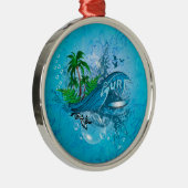 Surfen, Surfbrett mit Palme Silbernes Ornament (Rechts)