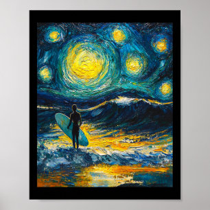 Surfen Surfer Surfbrett - Van Gogh Stil - Sternenk Poster