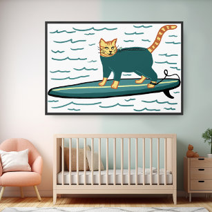 Surfen Tabby Cat Spaß Cooles Kinderzimmer Kinder S Poster
