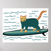 Surfen Tabby Cat Spaß Cooles Kinderzimmer Kinder S Poster (Vorne)