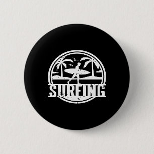 Surfen Vintage Palmen Ozean Sonnenuntergang Szene  Button