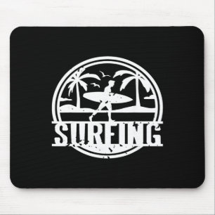 Surfen Vintage Palmen Ozean Sonnenuntergang Szene Mousepad