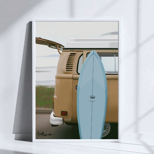 Surfen | Volkswagen Beach Malerei mit Surfbrett Poster