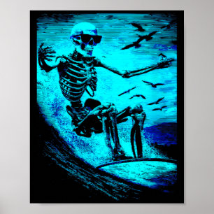Surfen von Frauen Skelett Surfer Reitet Welle Sonn Poster