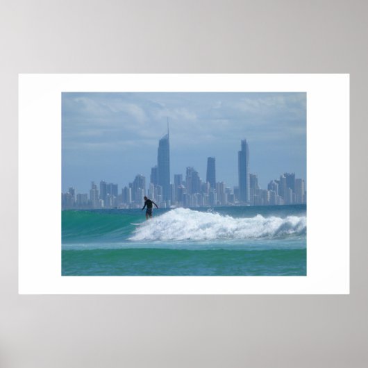 Surfen vor den Wolkenkratzern Poster (Vorne)