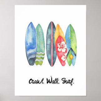 Surfen Wasserfarbe Kinderzimmer Print Surfbretter Poster