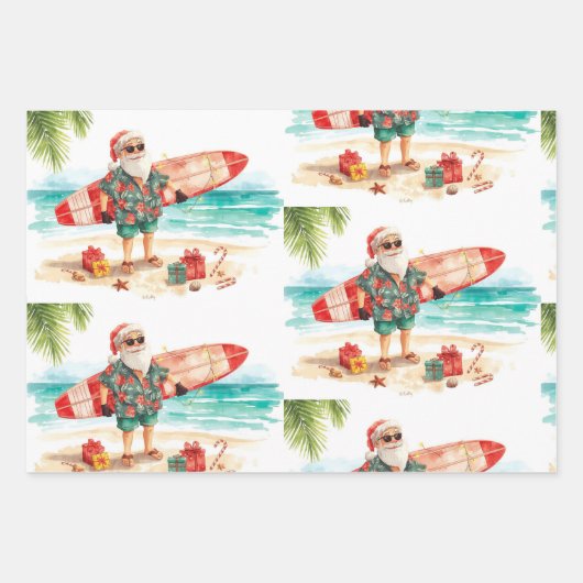 Surfen Weihnachten mit Weihnachtsmann Geschenkpapier Set (Vorderseite 3)