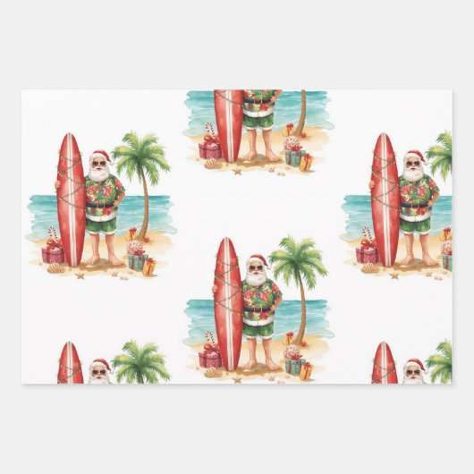 Surfen Weihnachten mit Weihnachtsmann Geschenkpapier Set (Vorderseite 2)
