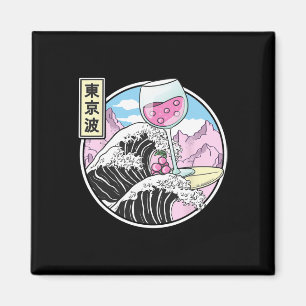 Surfen Wein Glas Auf Kanagawa Welle Kawaii Vaporwa Magnet
