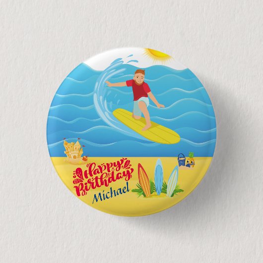 Surfen zum Geburtstag Button (Vorderseite)
