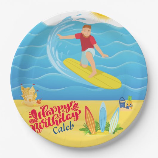 Surfen zum Geburtstag Pappteller (Vorderseite)