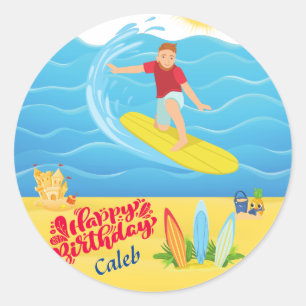 Surfen zum Geburtstag  Runder Aufkleber