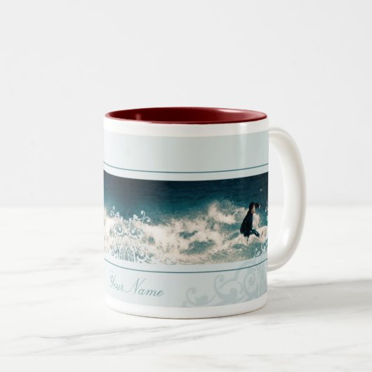 Surfen Zweifarbige Tasse (VorderseiteRechts)