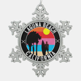 Surfende Brandung Laguna Beach-Kaliforniens Schneeflocken Zinn-Ornament