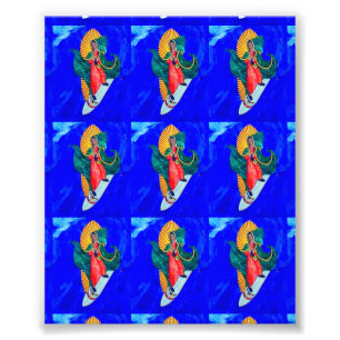 surfende Heilige auf blauem Wellen-Fotodruck Fotodruck