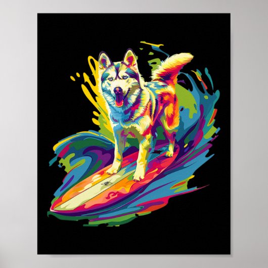 Surfende Husky Poster (Vorne)