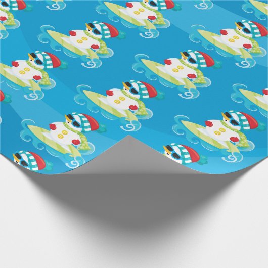 Surfende Strand Snowman WeihnachtsParty mit Geschenkpapier (Ecke)
