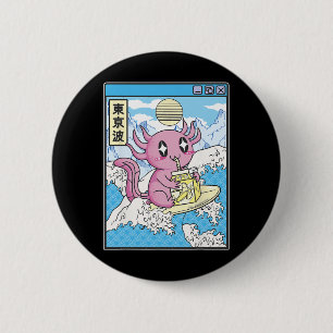 Surfender Axolotl, der Nana-Milch trinkt, Kawaii-A Button