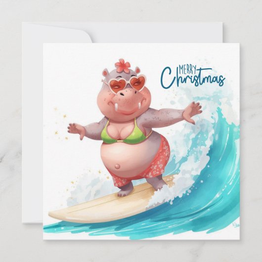 Surfender Hippo Bikini Weihnachten (Vorderseite)