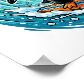 Surfender Pinguin und Hai geben sich High Five Poster (Ecke)