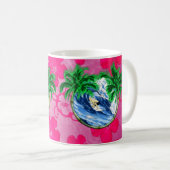 Surfender rosa Hibiskus Kaffeetasse (VorderseiteRechts)