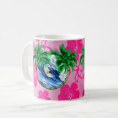 Surfender rosa Hibiskus Kaffeetasse (Vorderseite Links)
