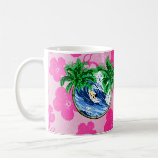 Surfender rosa Hibiskus Kaffeetasse (Links)