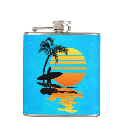 Surfender Sonnenaufgang Flachmann (Vorderseite)