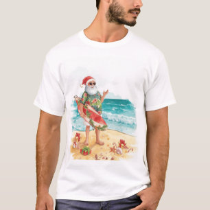 Surfender Weihnachtsmann auf der Strand-Weihnachts T-Shirt