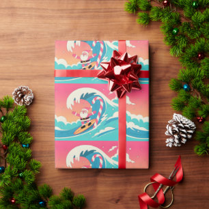 Surfender Weihnachtsmann auf einer Zuckerrohrwelle Geschenkpapier