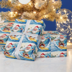Surfender Weihnachtsmann auf großer Welle in Hawai Geschenkpapier