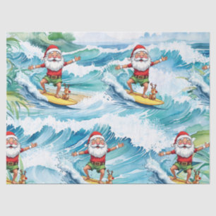 Surfender Weihnachtsmann auf großer Welle in Hawai Seidenpapier