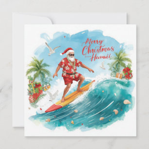 Surfender Weihnachtsmann auf Hawaii – Tropisches W Feiertagskarte