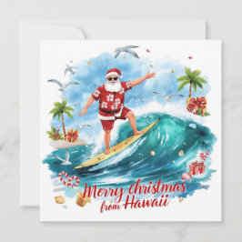Surfender Weihnachtsmann in Hawaii – Tropisches We Feiertagskarte